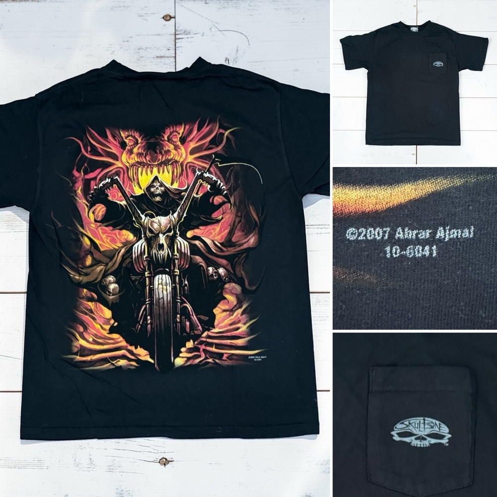 VTG Skulbone Abrar Ajmal Grim Reaper Dragon Biker Fantasy Mall Goth Art Shirt XL